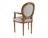 Antique Louis XVI style armchair with armrests wood stained in an antique style and light grey fabric