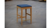 Tabouret de bar design H65 cm bois teinte naturelle assise tissu bleu