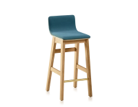 Tabouret de bar en chêne H60 cm bois teinte naturelle assise tissu bleu océan