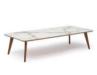 F7 rectangular coffee table in walnut and ceramic natural tint wood and white marble effect ceramic M3 120x80x40 cm