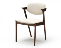 Chaise scandinave bois teinte marron foncé assise tissu blanc cassé