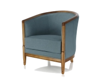 Sillón antiguo con reposabrazos moldurados bois teinte ancienne et tissu bleu océan