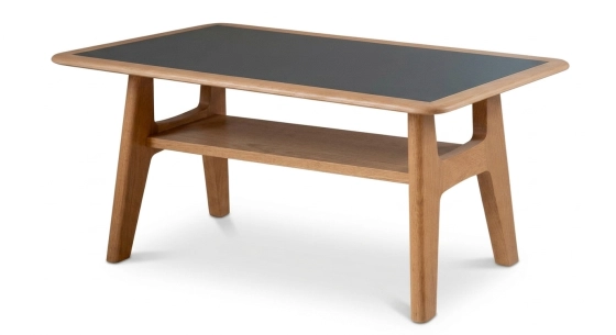Table basse rectangulaire en chêne et céramique avec bois teinte naturelle plateau céramique noire unie 100X50 cm