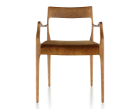 Chaise scandinave avec accoudoirs bois teinte merisier assise tissu velours bronze