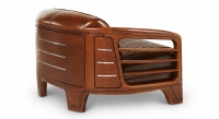 Sofá club de madera y piel de 2 plazas marron vintage