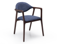Silla de diseño con reposabrazos madera tintada en marrón oscuro y tejido azul océano