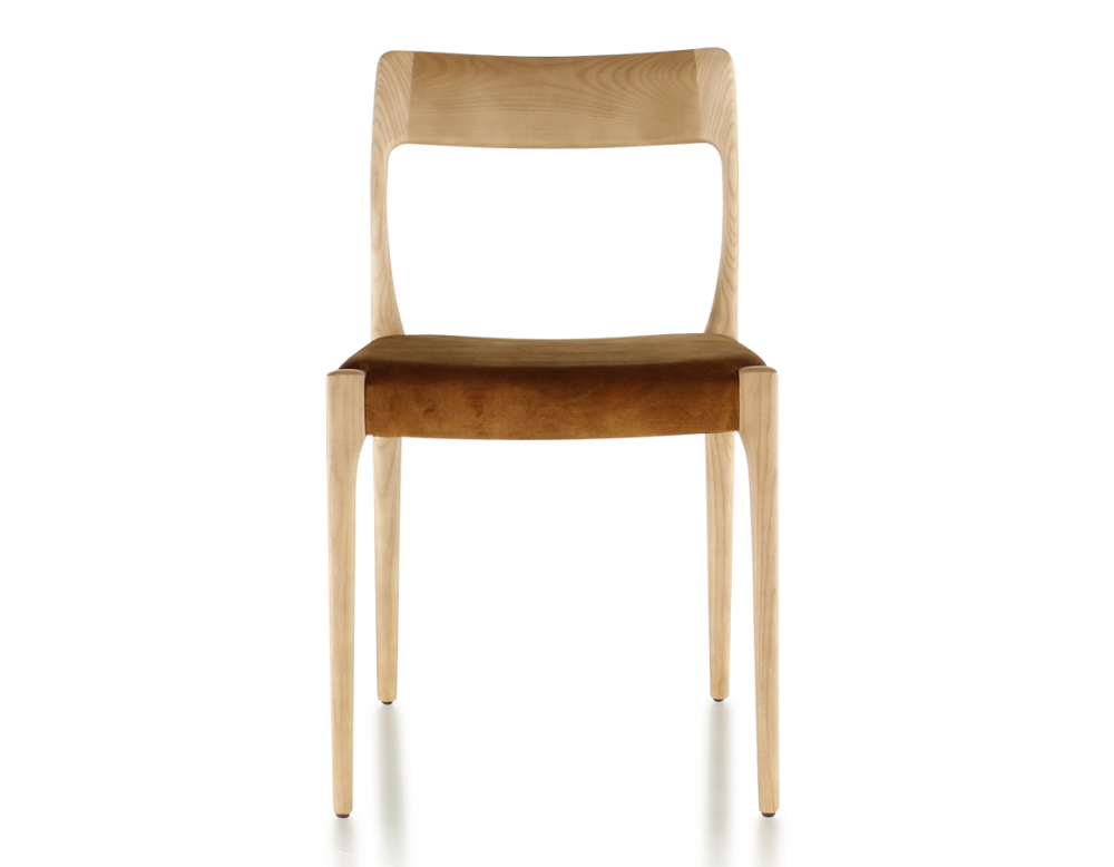 Chaise scandinave bois teinte naturelle assise tissu velours bronze