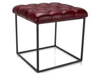 Pouf Chesterfield cuir rouge carmin