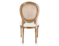 Chaise ancienne style Louis XVI bois teinte ancienne dossier canné assise tissu bouclé blanc