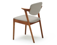 Chaise design teinte merisier et tissu beige naturel bois teinte merisier assise tissu beige naturel