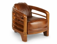 Fauteuil club bois et cuir marron vintage