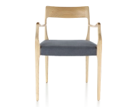 Chaise scandinave avec accoudoirs bois teinte naturelle assise tissu gris