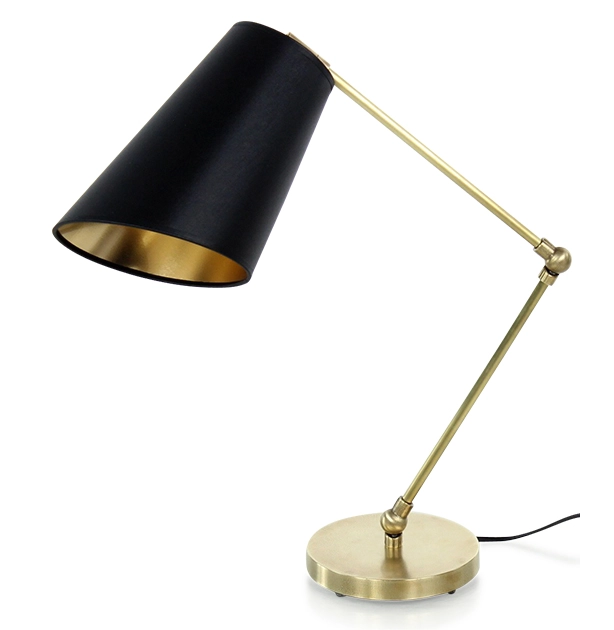 Lampe de bureau articulée noire abat jour noir intérieur doré