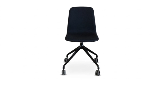 Chaise de bureau à roulettes dossier bois teinte anthracite assise en laine bouillie anthracite