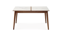 Extending table for 8 to 14 people in walnut and ceramic with wooden extensions with natural stained wood and black marble effect ceramic top 210x100 cm