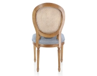 Chaise ancienne style Louis XVI bois teinte ancienne dossier canné assise tissu chevron bleu