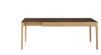 Table extensible 8 à 12 personnes en chêne et céramique allonges céramique avec bois teinte naturelle et plateau et allonges céramique brun oxydé 210x100 cm