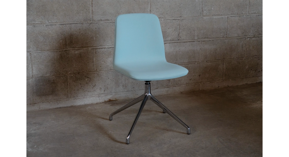 Chaise de bureau sans roulettes assise tissu bleu ciel