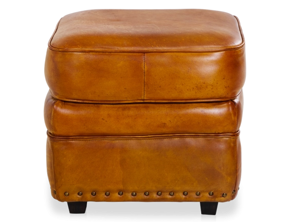Puf de piel cognac borde tachonado