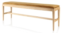 Banc design bois teinte naturelle assise tissu velours bronze L160 cm