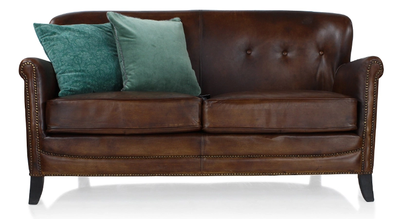2 seater leather club sofa dark brown