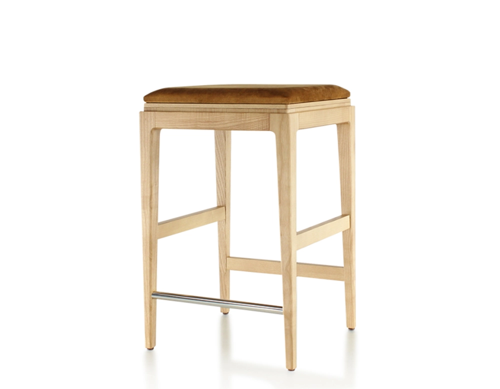 Tabouret de bar design H60 cm bois teinte naturelle assise tissu velours bronze