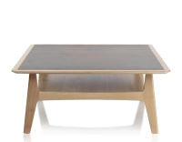 Table basse carrée en chêne et céramique avec bois teinte naturelle plateau céramique brun oxydé 100x100 cm