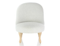 Armless toad chair natural tint wooden legs and white looped fabric