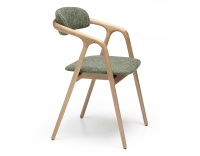 Chaise scandinave bois teinte naturelle assise tissu chiné vert
