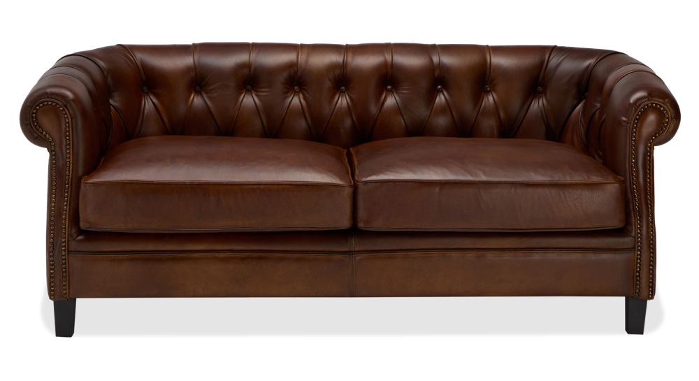 Sofá Chesterfield de piel 2 plazas marrón intenso reposabrazos con tachuelas