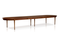 Table ronde Louis XVI extensible 4 à 14 personnes bois teinte ancienne avec 5 allonges 110x120cm