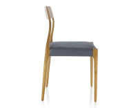 Chaise scandinave bois teinte merisier assise tissu gris