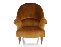 Toad armchair with armrests walnut-stained wooden legs and high-backed bronze velvet fabric