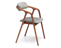 Chaise scandinave bois teinte merisier assise tissu velours gris bleu