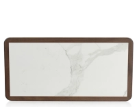 Rectangular coffee table in oak and ceramic with dark brown stained wood white marble effect ceramic top 100x50 cm