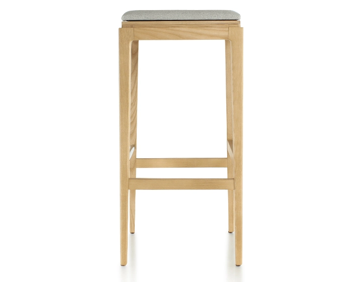 Tabouret de bar design H80 cm bois teinte naturelle assise tissu beige naturel