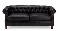 Canapé Chesterfield cuir 2 places noir accoudoirs cloutés