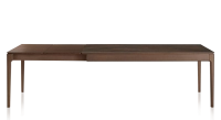 Table extensible 8 à 12 personnes en chêne et céramique allonges bois avec bois teinte marron foncé et plateau céramique brun oxydé 210x100 cm