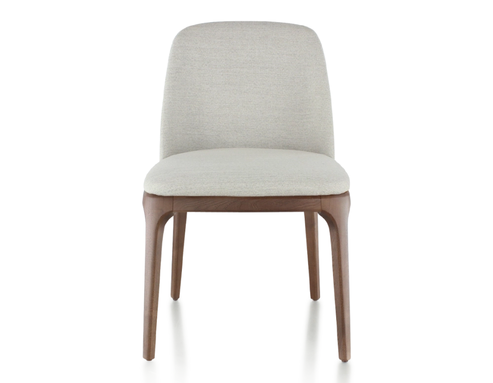 Chaise design bois teinte marron foncé et tissu beige naturel