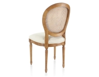 Silla antigua estilo Luis XVI madera tinte envejecido respaldo de rejilla asiento tejido chevron beige