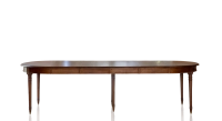 Table ronde Louis XVI extensible 4 à 14 personnes bois teinte ancienne avec 5 allonges 110x120cm