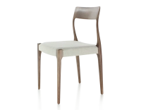 Chaise scandinave bois teinte marron foncé assise tissu beige naturel