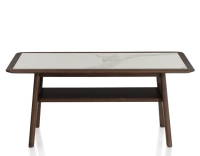 Rectangular coffee table in oak and ceramic with dark brown stained wood white marble effect ceramic top 100x50 cm