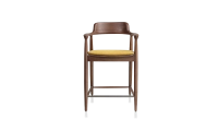 Tabouret de bar h60 cm bois teinte noyer assise tissu jaune