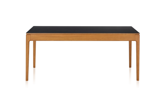 Table salle à manger en chêne et céramique 8 personnes avec bois teinte merisier et plateau céramique noir unie 180x100 cm