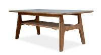 Table basse rectangulaire en chêne et céramique avec bois teinte naturelle plateau céramique effet marbre blanc 120X60 cm