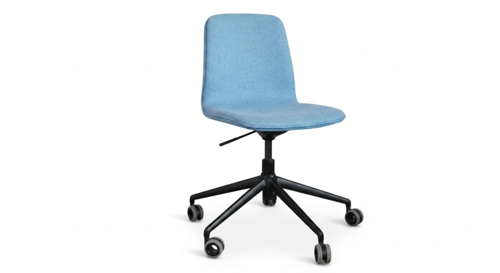Chaise de bureau à roulettes assise tissu en laine bouillie bleue