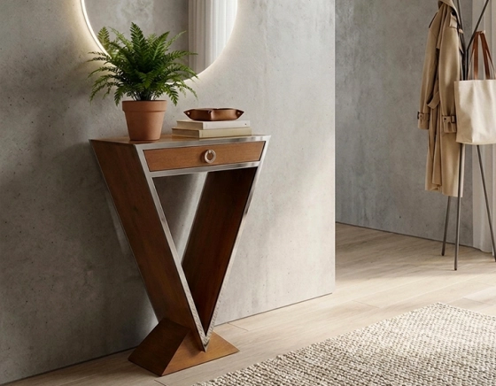 Console art déco simple tiroir bois teinte merisier