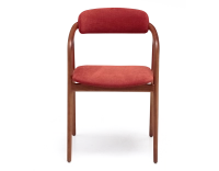 Chaise scandinave bois teinte merisier assise tissu beige orange brulé