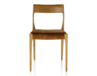 Chaise scandinave bois teinte merisier assise tissu velours bronze